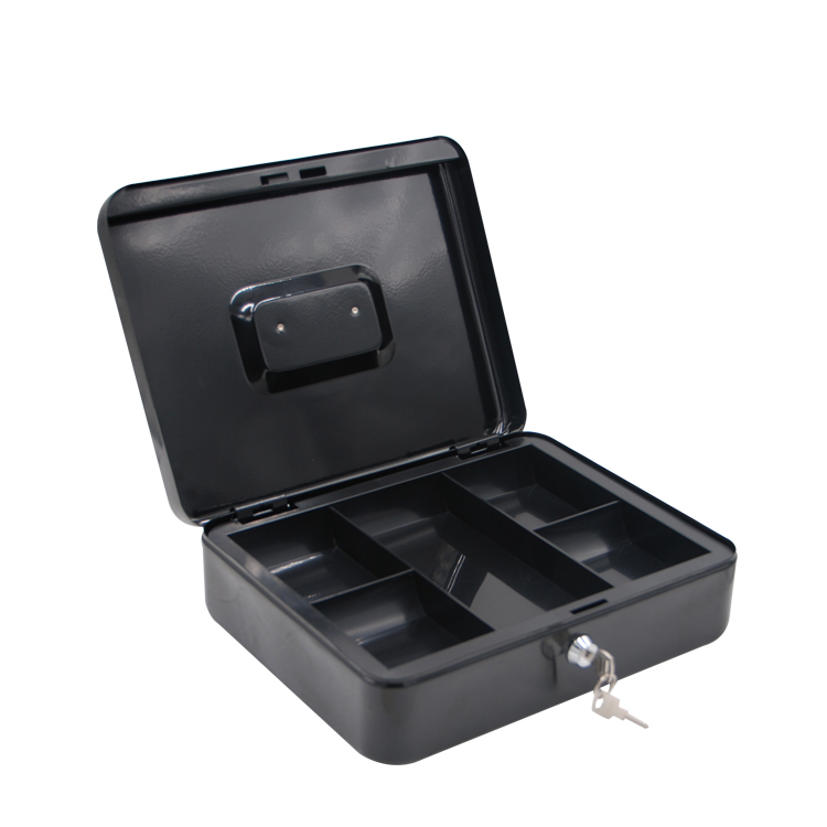 12 Inches Cash Box, 30*24*9cm Safety Technology Stainless Steel Portable With 5 Compartments Tray Key Lock Metal Money Box/