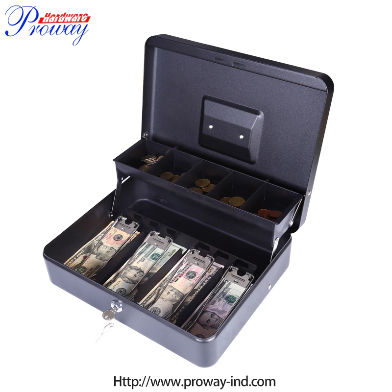 China Manufacturing Portable Cash Register Box Security Metal Money Safe Box Cash Box with Money Tray and Secure Lock