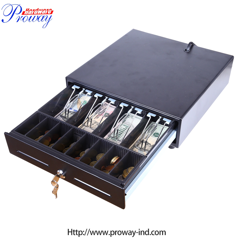 High Quality Black 4 Bills RJ11 Cash Drawer Double Cheque Slots Cash Register Drawer for Pos System