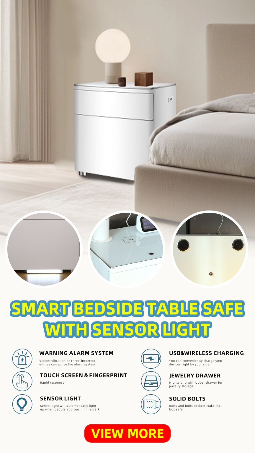Smart Bedside Table Safe with Sensor Light